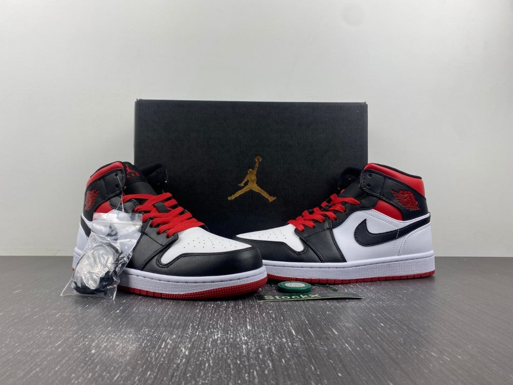 Mid Top Sneakers, White Black Red Colorway, Lace Up Design, Casual Gift for Sneaker Fans