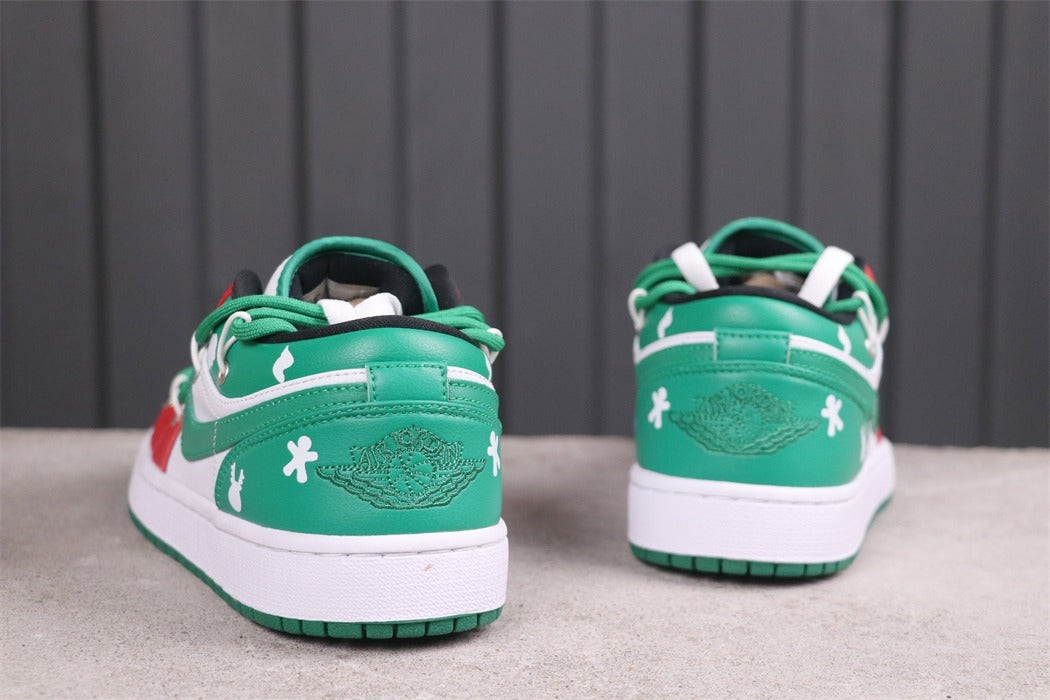 Low Top Sneakers, White Green Colorway, Lace Up Design, Casual Gift for Sneaker Fans