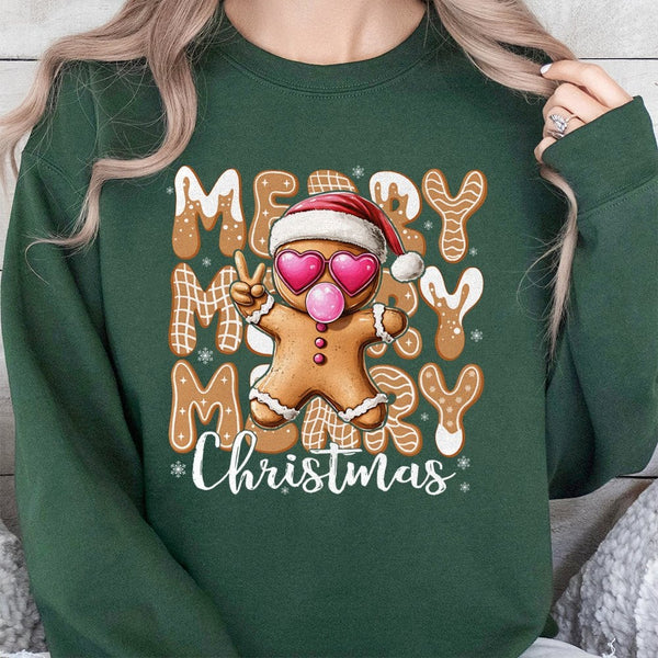 Retro Holiday Cookie Graphic Crewneck, Gingerbread Man Christmas Sweatshirt, Adorable Merry Xmas Pullover, Festive Winter Hol