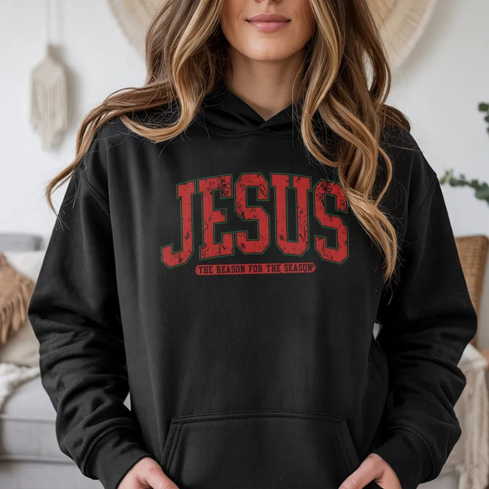 Retro Varsity Christian Hoodie, Jesus the Reason for the Season Hoodie, Faith Holiday Sweatshirt, Religious Christmas Hooded 
