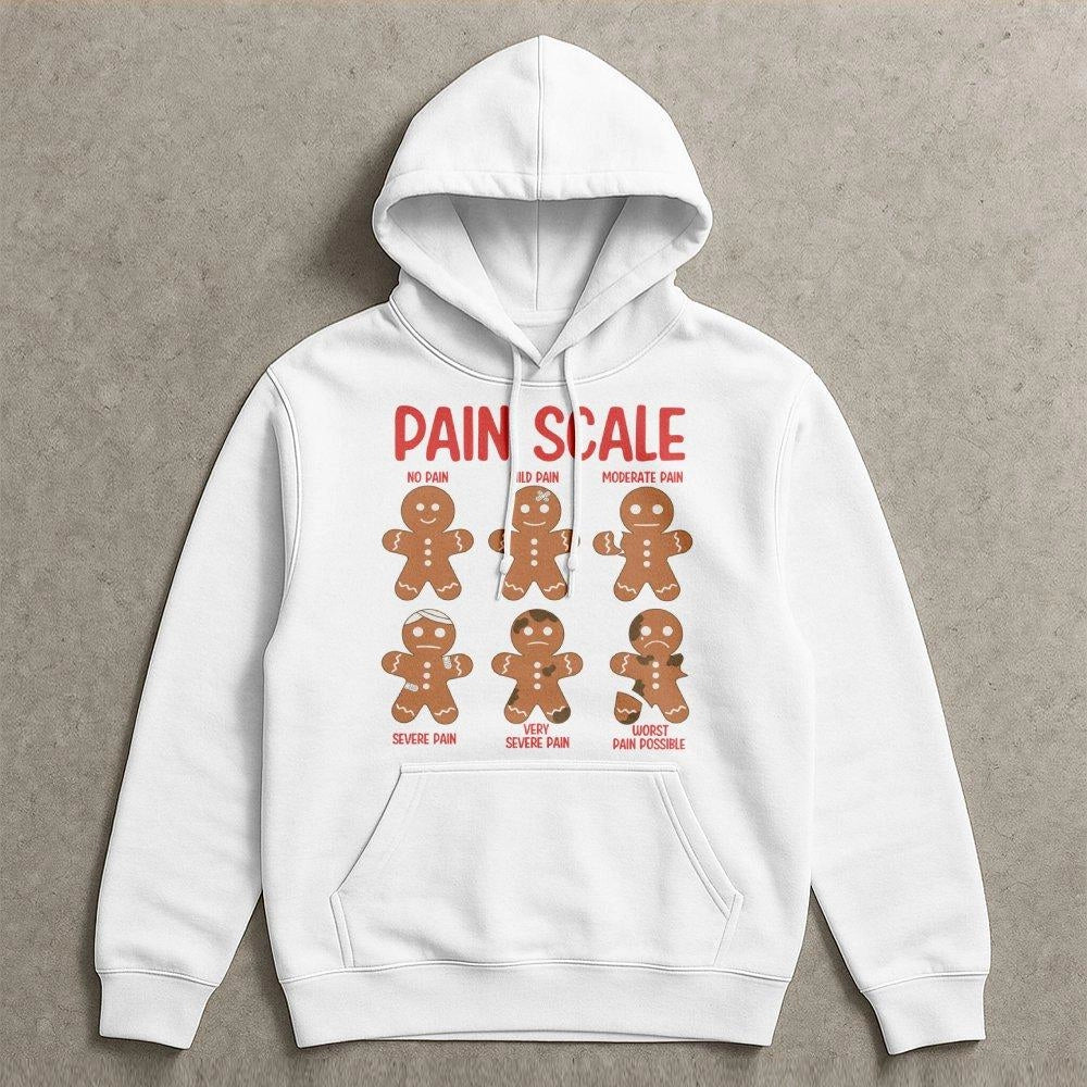 Humorous Christmas Medical Hoodie, Pain Scale Gingerbread Hoodie, Nurse Holiday Sweatshirt, Doctor Nursing Student Hooded Swe