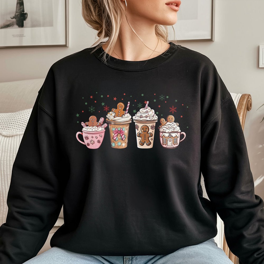 Adorable Holiday Latte Sweater, Gingerbread Coffee Christmas Sweatshirt, Festive Coffee Lover Crewneck, Winter Cafe Xmas Swea