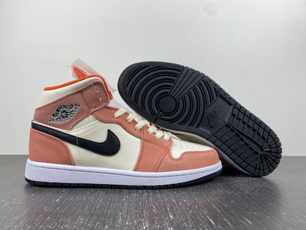Mid Top Sneakers, White Black Pink Orange Colorway, Suede Footwear, Lace Up Design, Casual Gift for Sneaker Fans