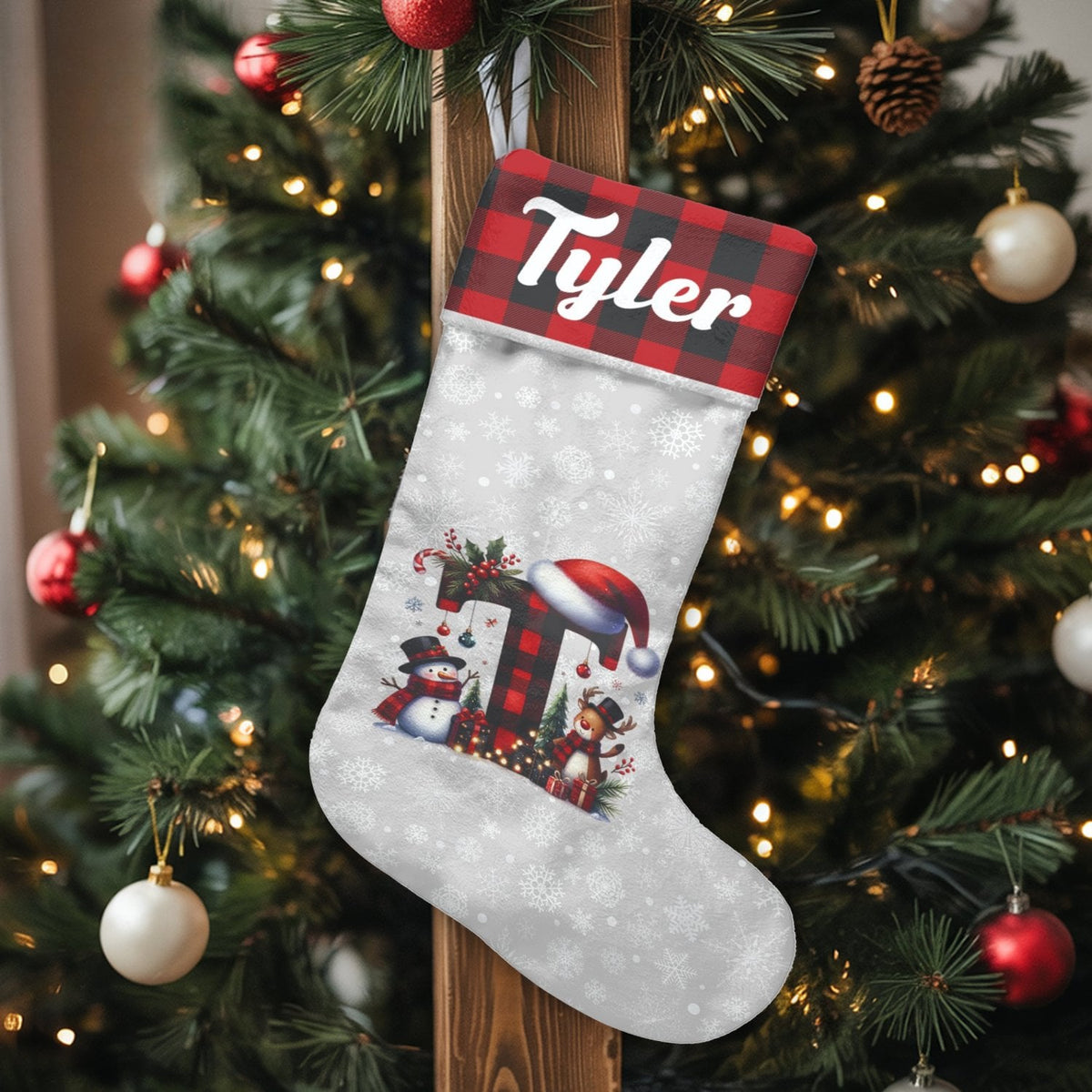 Buffalo Plaid Monogram Stocking, Letter T Christmas Stocking, Personalized Christmas Stocking, Custom Name Stocking, Family X