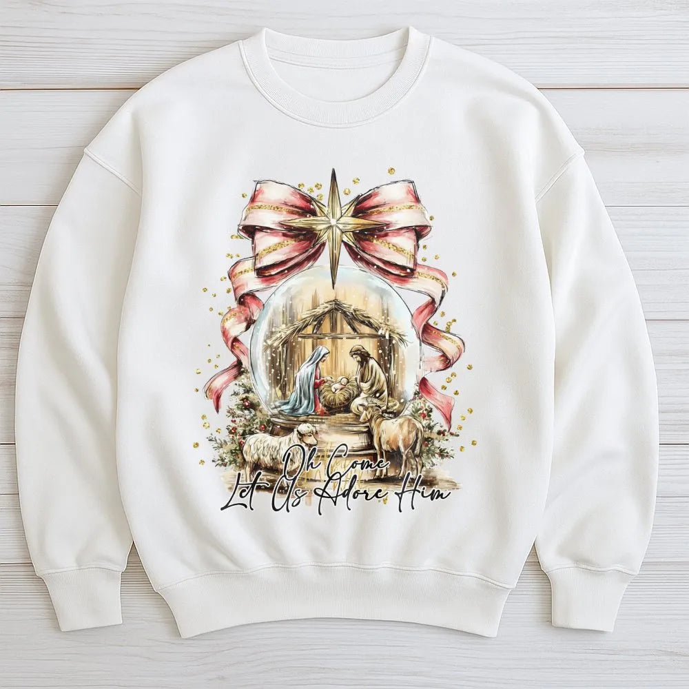 Watercolor Nativity Scene Crewneck, Oh Come Let Us Adore Him Sweatshirt, Christian Holiday Sweater, Religious Christmas Sweat