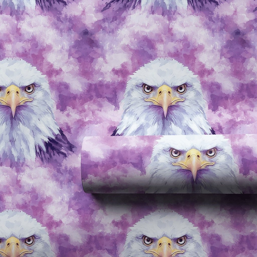 Artistic Bird Present Wrap, Bald Eagle Gift Wrapping Paper, Purple Watercolor Gift Wrap, Wildlife Animal Lover Christmas Wrap