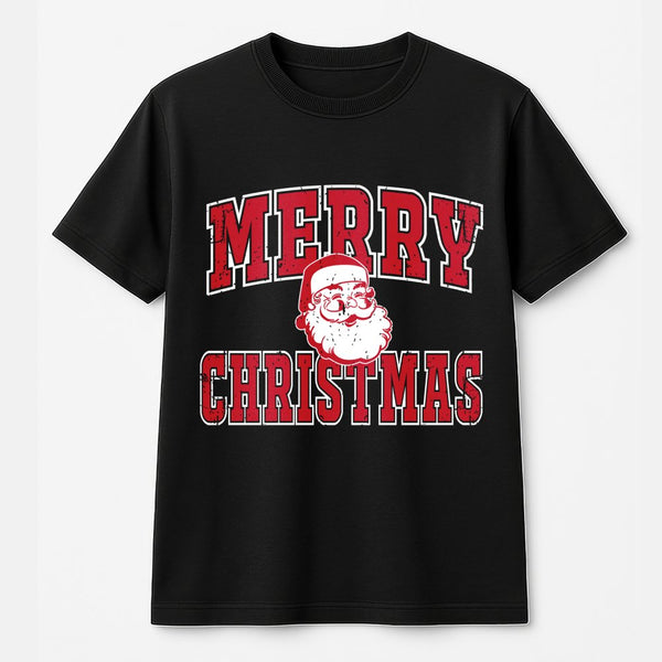 Distressed Retro Santa Graphic Tee, Merry Christmas Santa T-Shirt, Vintage Holiday Classic Shirt, Festive Christmas Apparel f