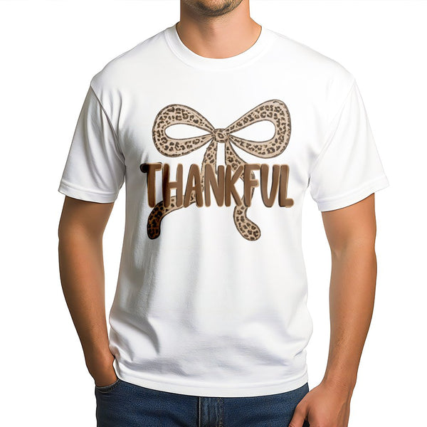 Thankful T-Shirt | Leopard Print Bow Design | 100% Soft Cotton | Thanksgiving Fall Gift for Women
