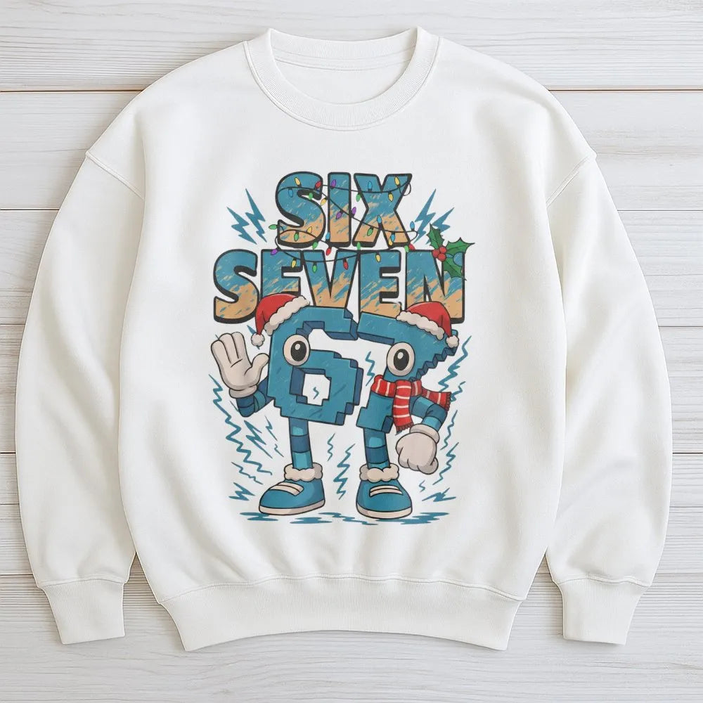 Humorous Internet Meme Holiday Crewneck, Six Seven Christmas Sweatshirt, Gen Z Gen Alpha Xmas Sweater, Trendy Meme Pullover S