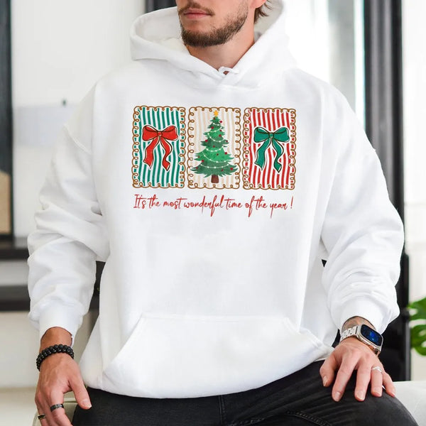 Coquette Holiday Sweatshirt, Retro Christmas Tree Hoodie, Most Wonderful Time Pullover, Festive Winter Christmas Tree Hoodie,