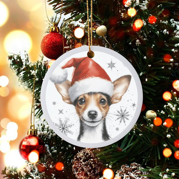 Adorable Santa Hat Dog Ceramic Ornament, Chihuahua Christmas Ornament, Festive Puppy Tree Ornament, Dog Lover Holiday Decor K