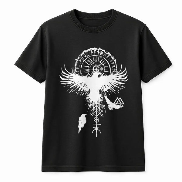 Viking Raven T-Shirt | Vegvisir Norse Compass & Runes Graphic | Premium Cotton Tee | Mythology Fan Gift
