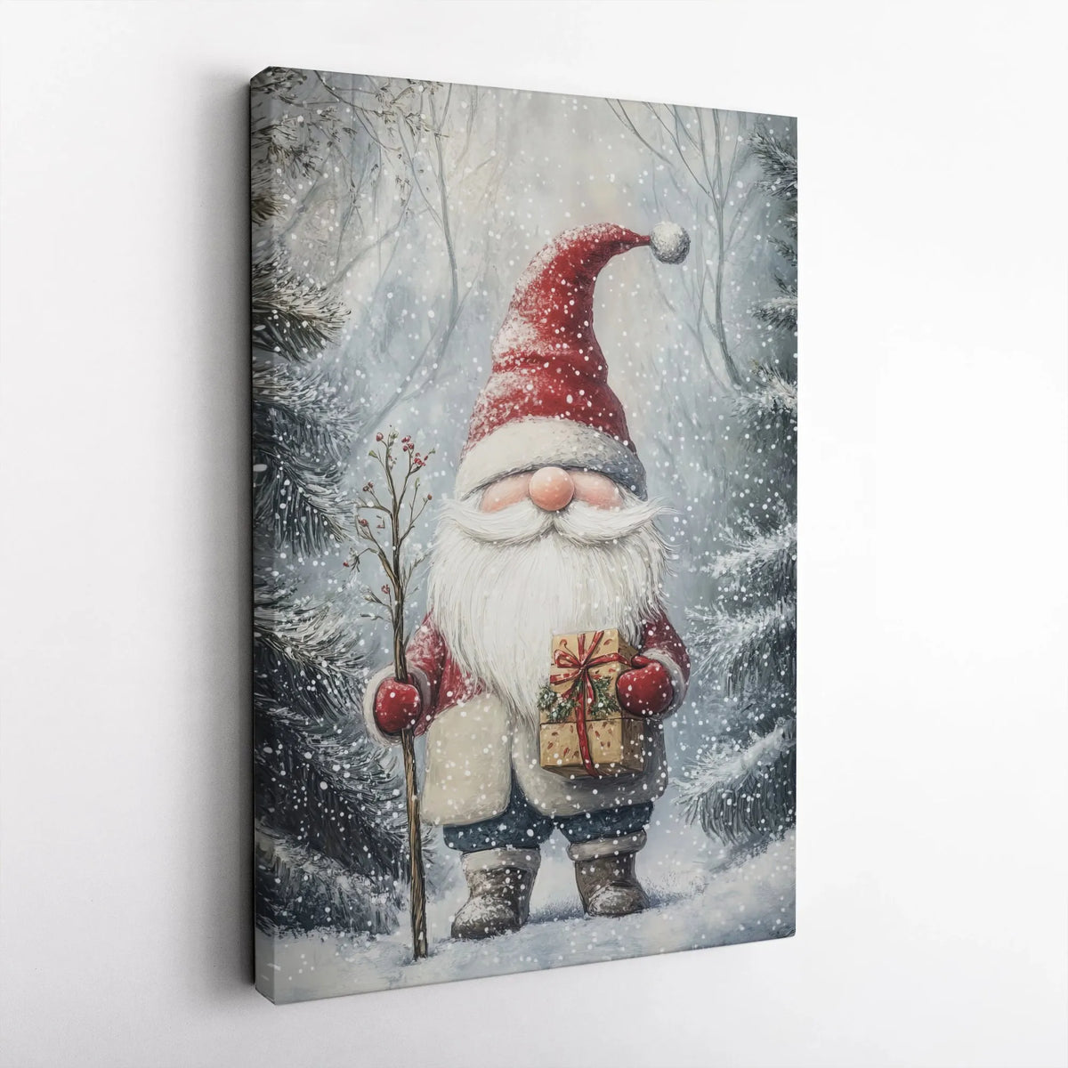 Winter Forest Gnome Canvas Print, Christmas Gnome Canvas Wall Art, Holiday Gnome Wall Decor, Christmas Canvas Art, Family Xma