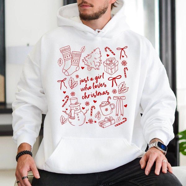 Coquette Bow Christmas Sweatshirt, Just a Girl Who Loves Christmas Hoodie, Adorable Girly Holiday Pullover, Festive Christmas