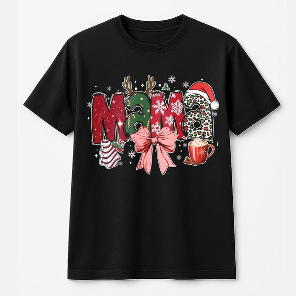 Festive Leopard Print Mama Shirt, Christmas Mama T-Shirt, Adorable Mom Graphic Tee, Retro Holiday Mama T-Shirt, Christmas Pre