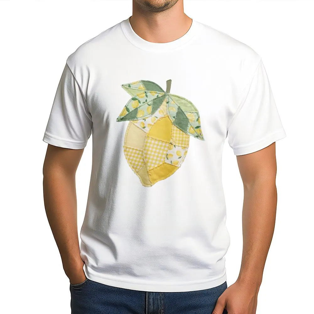 Lemon Patchwork T-Shirt | Vintage Quilt Style Graphic | Soft Cotton Blend | Coquette Aesthetic Gift for Her