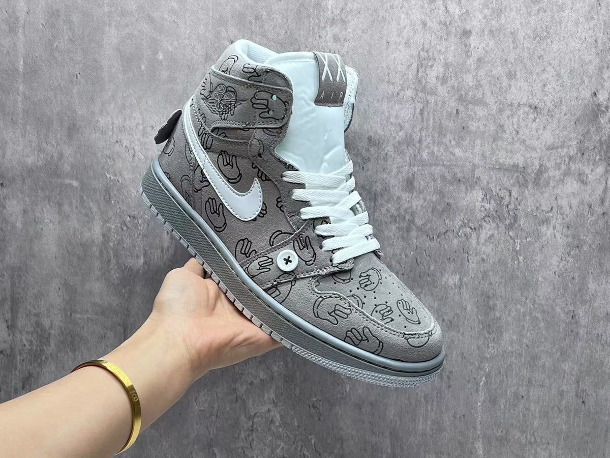 High Top Sneakers, Gray Colorway, Lace Up Design, Casual Gift for Sneaker Fans