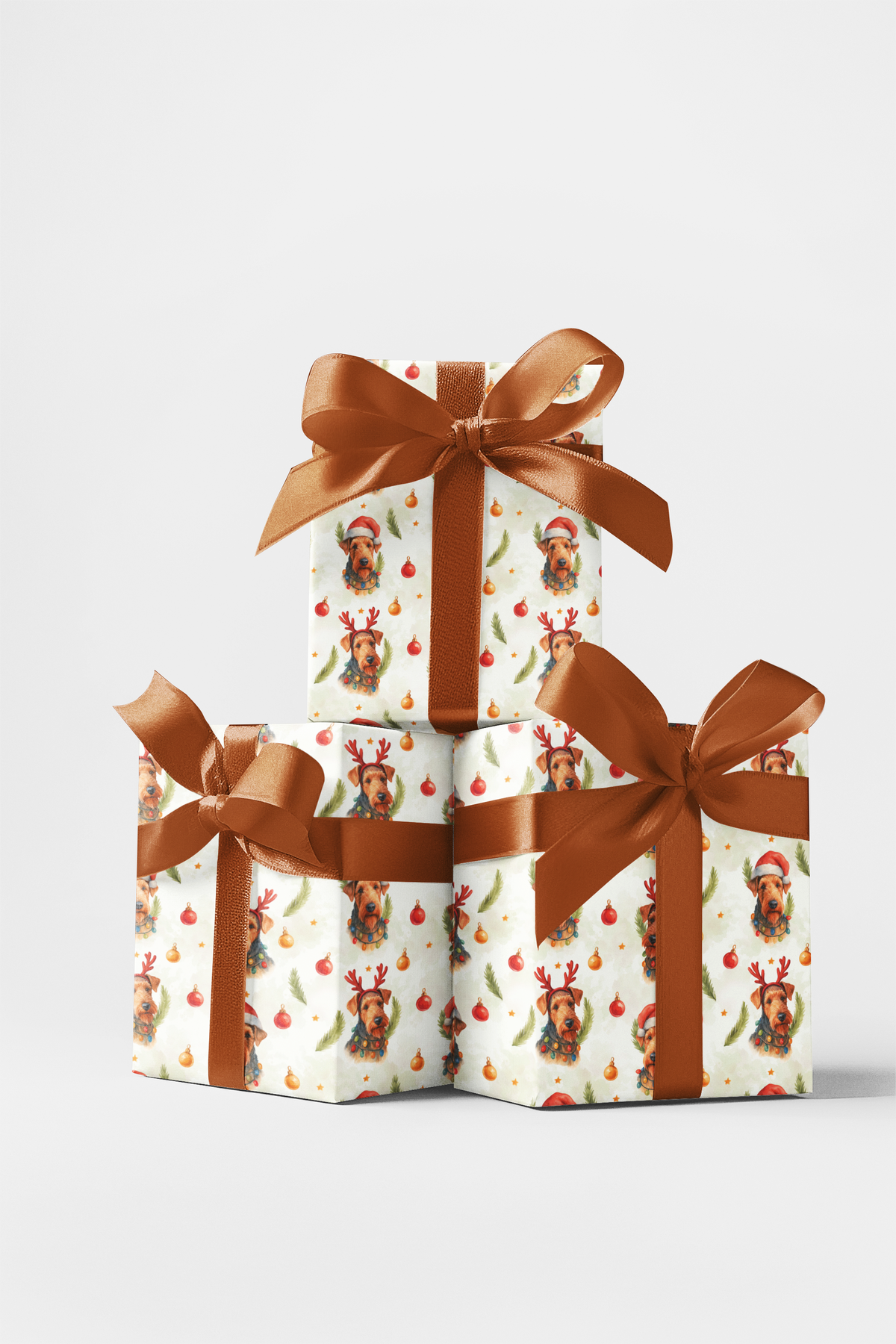 Antler Santa Hat Dog Gift Wrap, Airedale Terrier Christmas Wrapping Paper, Festive Puppy Holiday Wrapping Paper, Dog Lover Pr