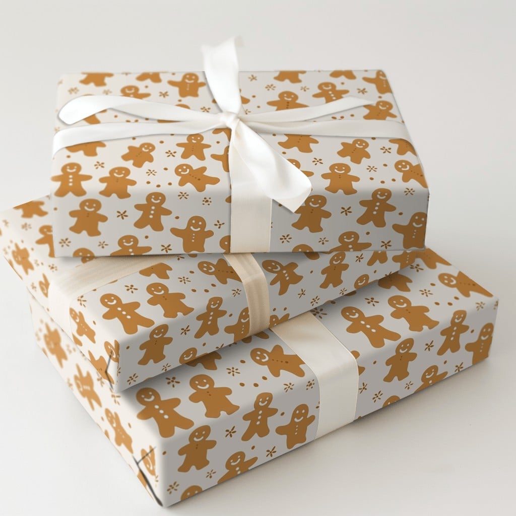 Holiday Cookie Pattern Gift Wrap Paper, Gingerbread Man Christmas Wrapping Paper, Adorable Winter Holiday Present Paper, Xmas