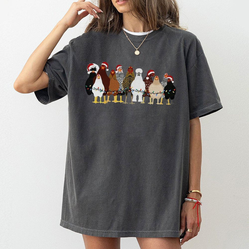 Humorous Holiday Chicken Shirt, Christmas Chicken T-Shirt, Retro Farm Animal Graphic Tee, Adorable Chicken Lover T-Shirt, Far