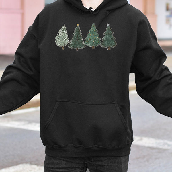 Minimalist Pine Trees Holiday Sweatshirt, Christmas Tree Hoodie, Festive Winter Hooded Pullover, Adorable Christmas Hoodie Pr