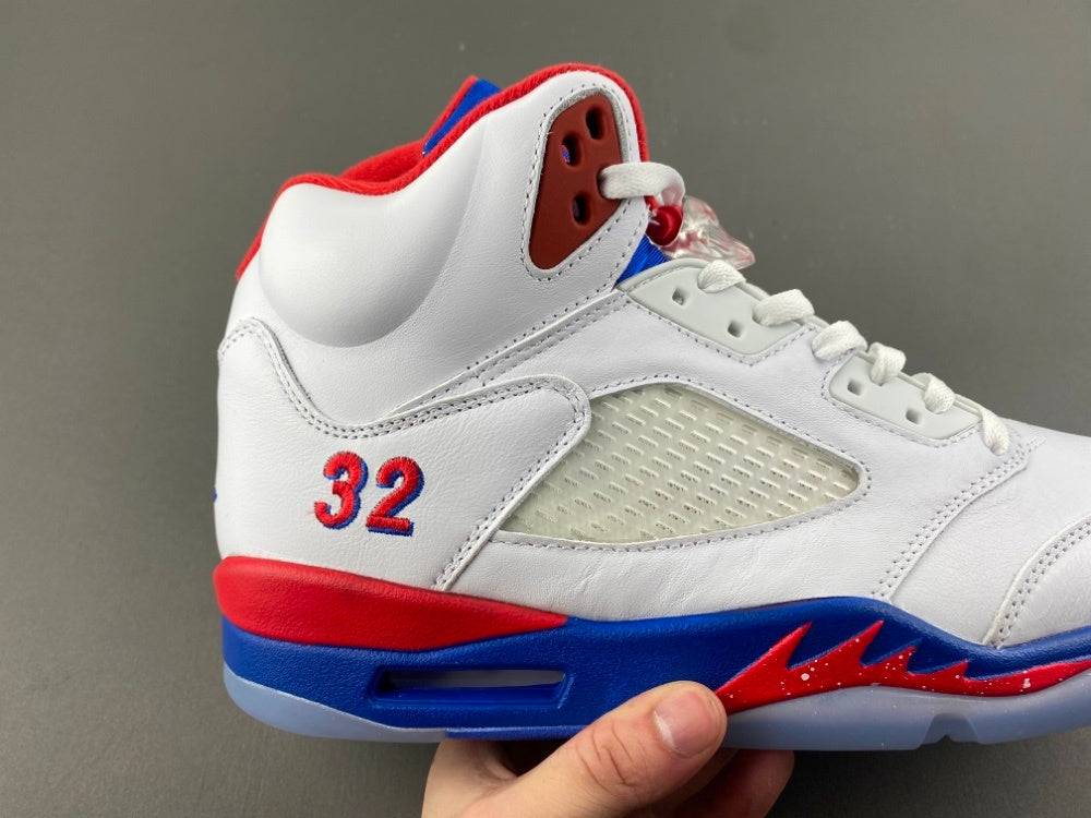 High Top Sneakers, Blue White Red Colorway, Leather Footwear, Lace Up Design, Casual Gift for Sneaker Fans