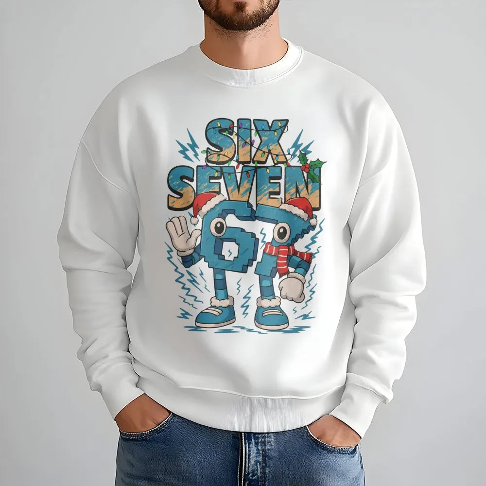 Humorous Internet Meme Holiday Crewneck, Six Seven Christmas Sweatshirt, Gen Z Gen Alpha Xmas Sweater, Trendy Meme Pullover S