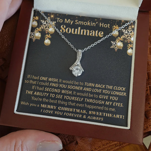 Cubic Zirconia Ribbon Pendant, Soulmate Christmas Ribbon Necklace, 14k White Gold Necklace, Romantic Holiday Jewelry for Her,