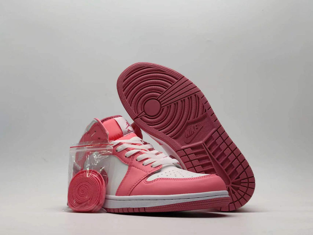 Mid Top Sneakers, White Pink Colorway, Lace Up Design, Casual Gift for Sneaker Fans