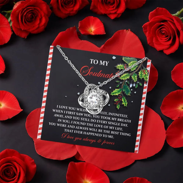 Sparkling CZ Crystal Pendant Necklace, Soulmate Love Knot Necklace, Romantic Rose Box Knot Necklace, Christmas Anniversary Pr