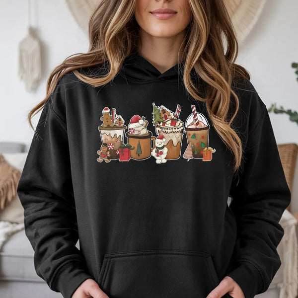 Gingerbread Latte Holiday Sweatshirt, Christmas Coffee Hoodie, Adorable Christmas Coffee Graphic Hoodie, Comfy Winter Coffee 