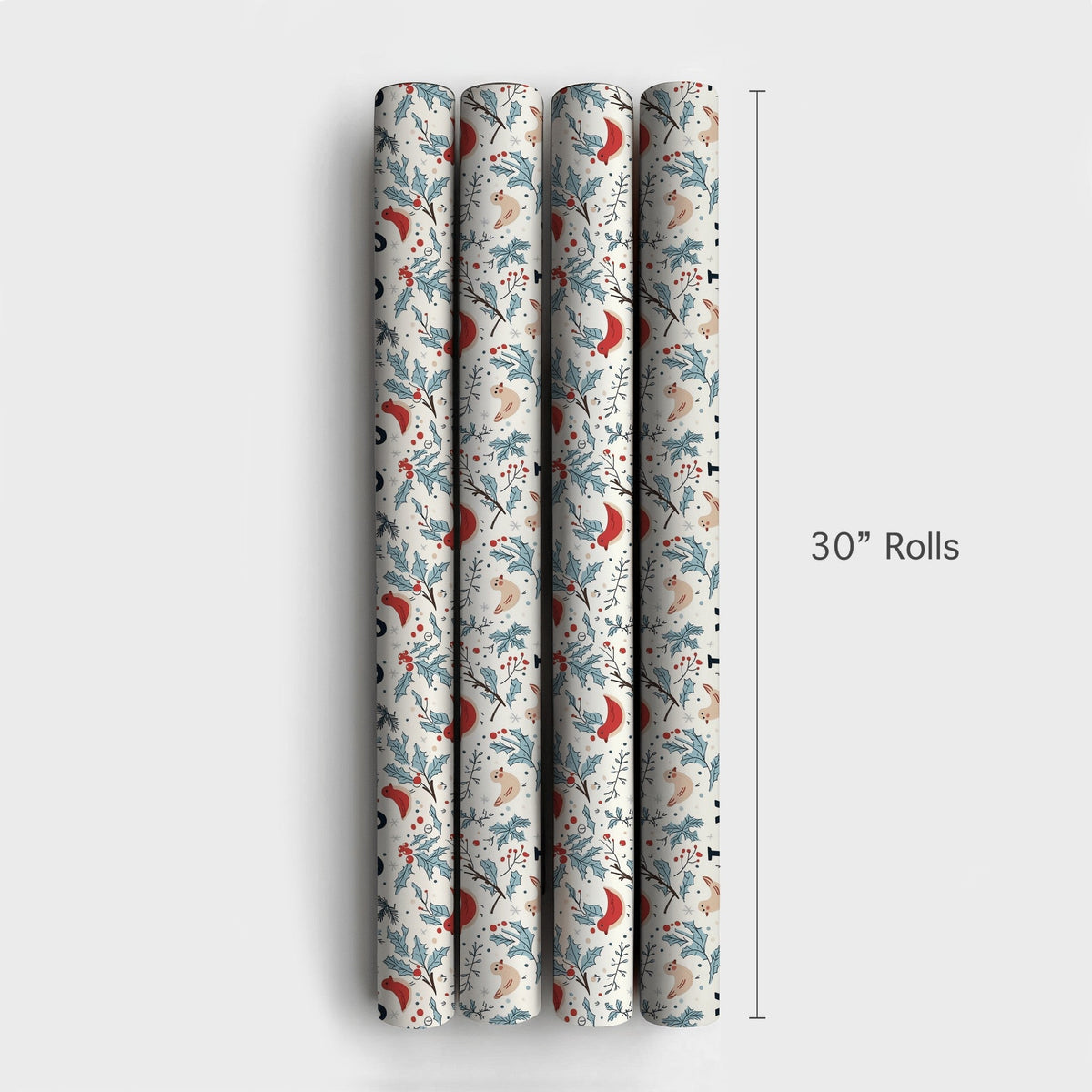 Festive Holly Berry Gift Wrap, Winter Bird Joy Christmas Wrapping Paper, Botanical Xmas Wrapping Paper