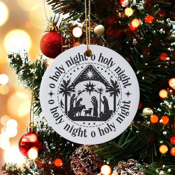 Religious Christmas Tree Ornament, O Holy Night Nativity Ceramic Ornament, Christian Holiday Keepsake Ornament, Faith Home De