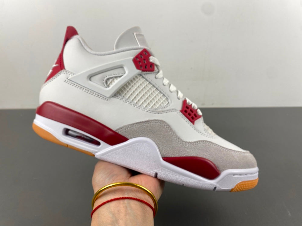 Retro Low Top Sneakers, White Red Gray Colorway, Suede Footwear, Lace Up Design, Casual Gift for Sneaker Fans