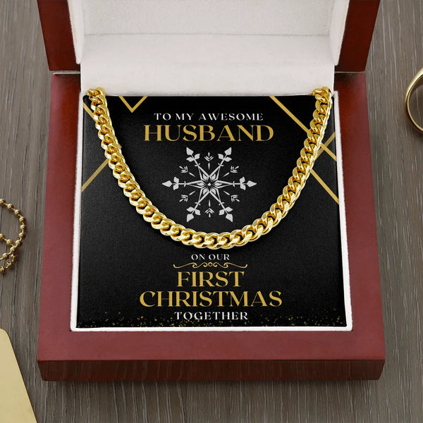 First Christmas Cuban Link Necklace, Husband Cuban Link Chain Necklace, Stainless Steel Mens Chain Necklace, Romantic Holiday