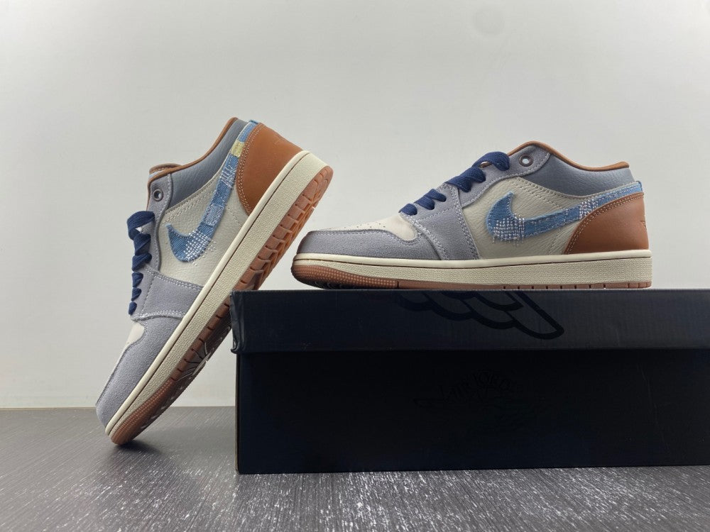 Low Top Sneakers, Blue White Brown Colorway, Lace Up Design, Casual Gift for Sneaker Fans