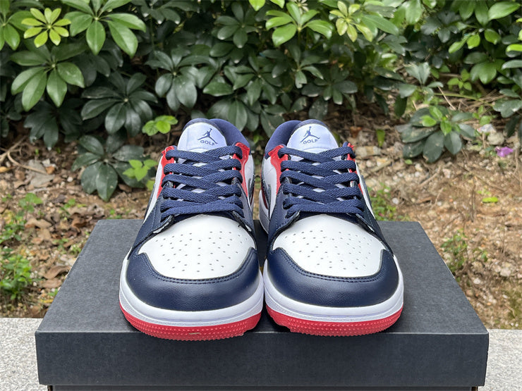 Low Top Golf Shoes, Blue White Red Colorway, Lace Up Design, Casual Gift for Shoe Lovers