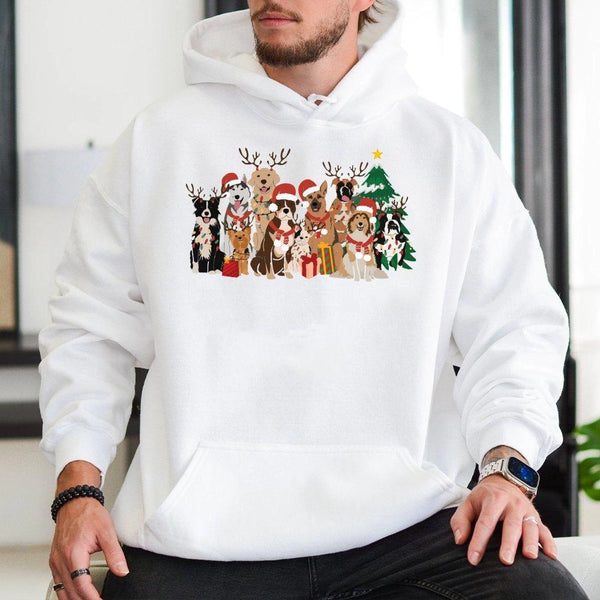 Adorable Festive Puppy Sweatshirt, Christmas Dog Hoodie, Holiday Dog Lover Graphic Hoodie, Winter Animal Lover Pullover