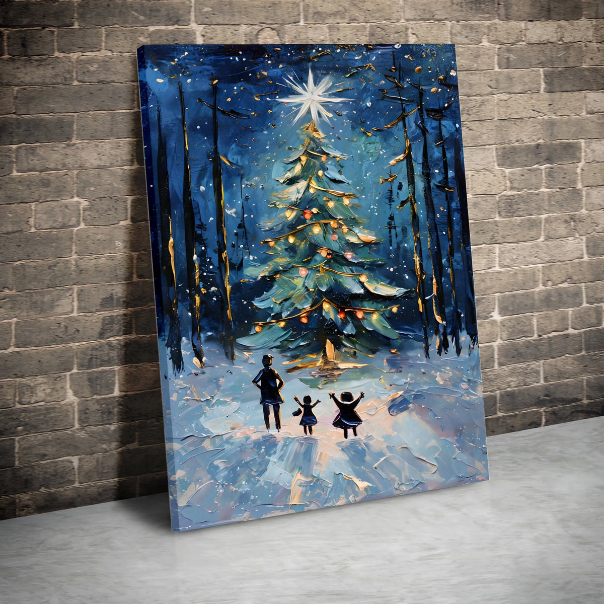 Snowy Pine Forest Impasto Canvas Wall Art, Winter Christmas Tree Canvas Print, Festive Holiday Canvas Painting, Comfy Winter 