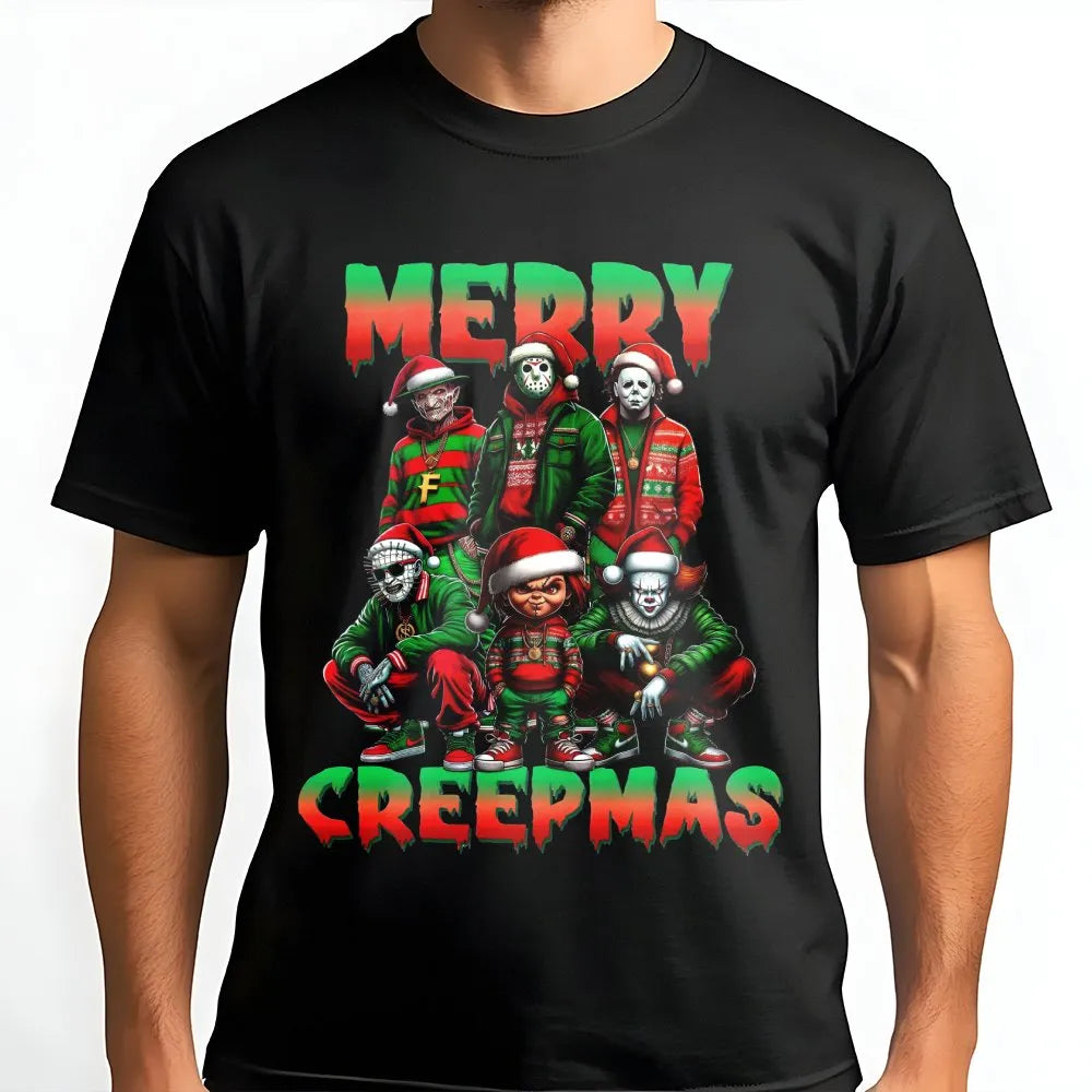 Scary Movie Villain Christmas Shirt, Merry Creepmas Horror T-Shirt, Humorous Creepmas Graphic Tee, Horror Holiday T-Shirt, Sl