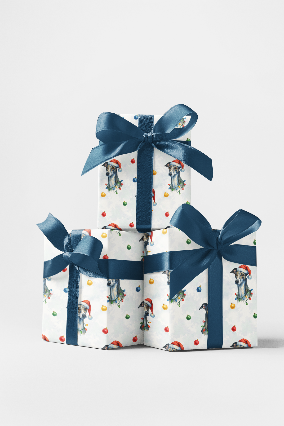 Sleighhound Dog Holiday Gift Wrap, Whippet Christmas Wrapping Paper, Santa Hat Whippet Wrapping Paper, Dog Lover Xmas Present