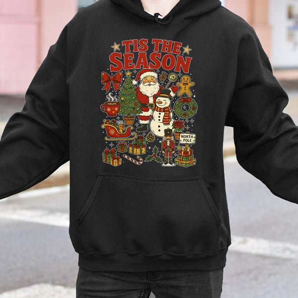 Festive Holiday Hooded Sweatshirt, Tis the Season Christmas Hoodie, Comfy Xmas Graphic Pullover, Winter Graphic Hoodie, Chris