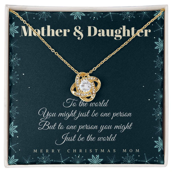 Christmas Present for Mom from Daughter, Love Knot Necklace for Mom, 18k Yellow Gold Finish Necklace, Cubic Zirconia Crystal 