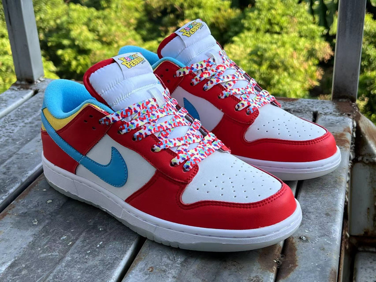 Low Top Sneakers, Red Blue Colorway, Lace Up Design, Casual Gift for Sneaker Fans