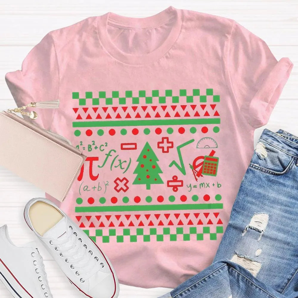 Festive STEM Holiday Teacher Tee, Math Elements Christmas Tree Shirt, Math Equations Xmas Tree Shirt, Science Teacher Christm
