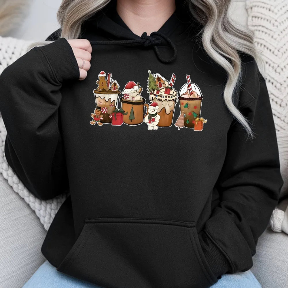 Gingerbread Latte Holiday Sweatshirt, Christmas Coffee Hoodie, Adorable Christmas Coffee Graphic Hoodie, Comfy Winter Coffee 