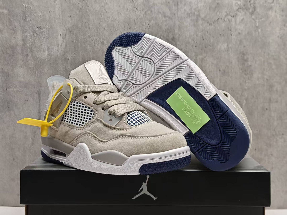 Mid Top Sneakers, Beige Navy Colorway, Lace Up Design, Casual Gift for Sneaker Fans