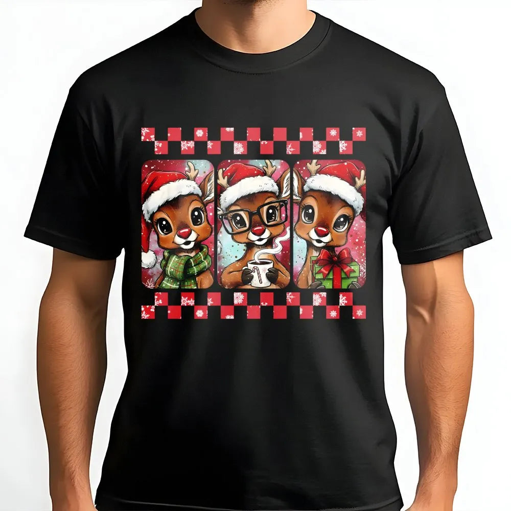 Retro Festive Reindeer Shirt, Adorable Christmas Reindeer T-Shirt, Aesthetic Holiday Graphic Tee, Winter Xmas Tee, Comfy Holi