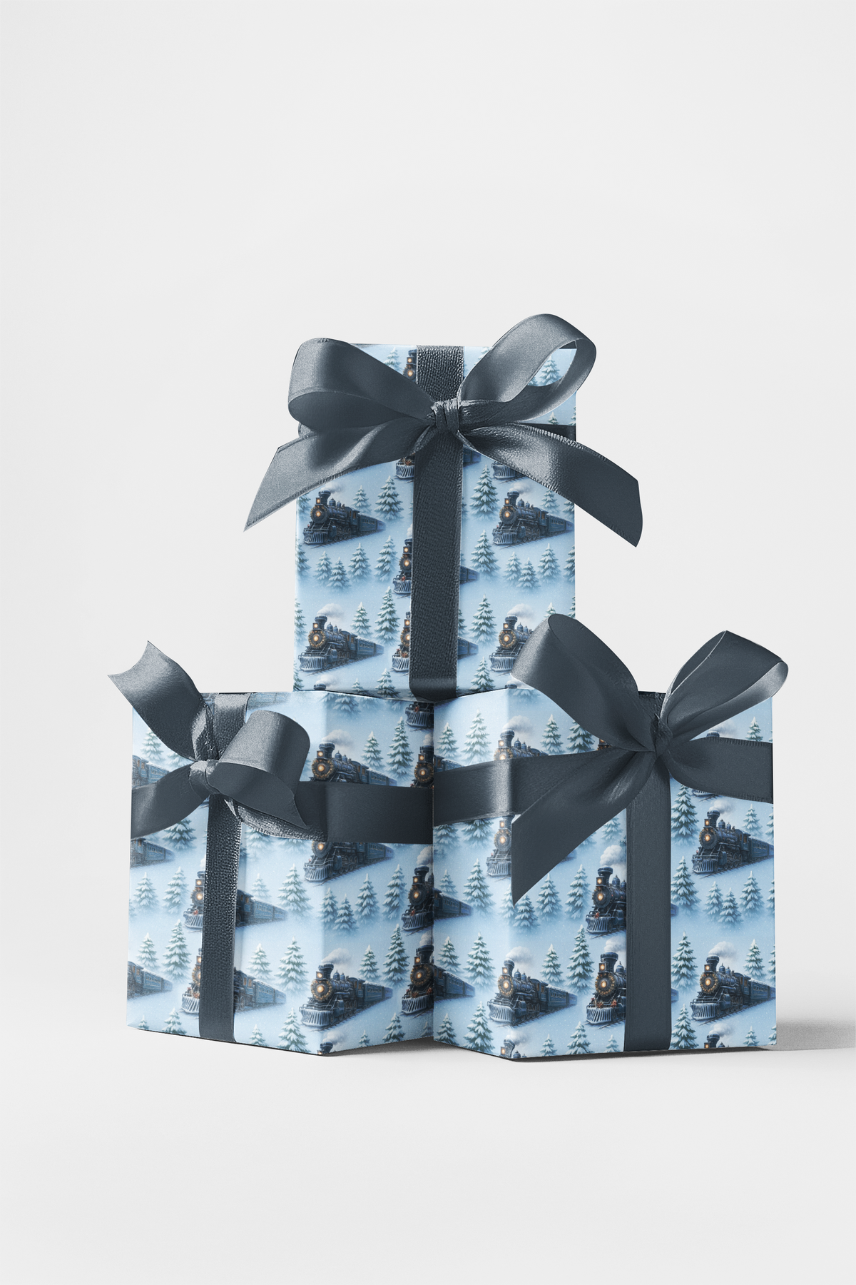 Winter Locomotive Gift Wrap, Frostline Express Train Wrapping Paper, Vintage Christmas Train Present Wrap, Holiday Gift Wrapp