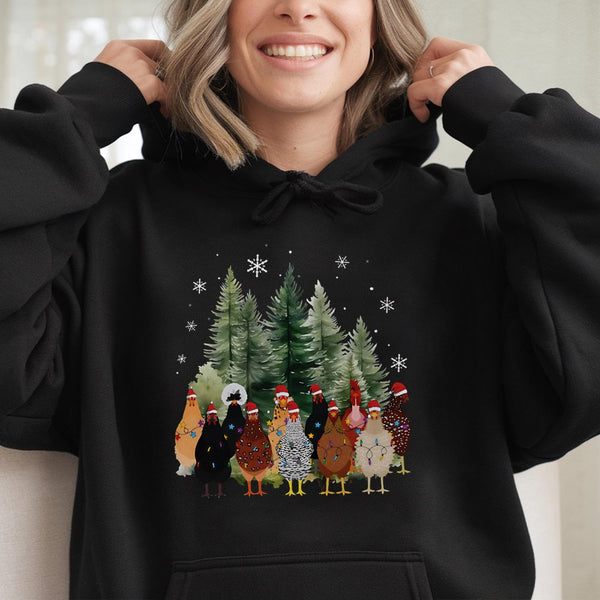 Adorable Holiday Farm Animal Sweatshirt, Christmas Chicken Hoodie, Xmas Chicken Mom Pullover, Farmer Present Sweater, Holiday